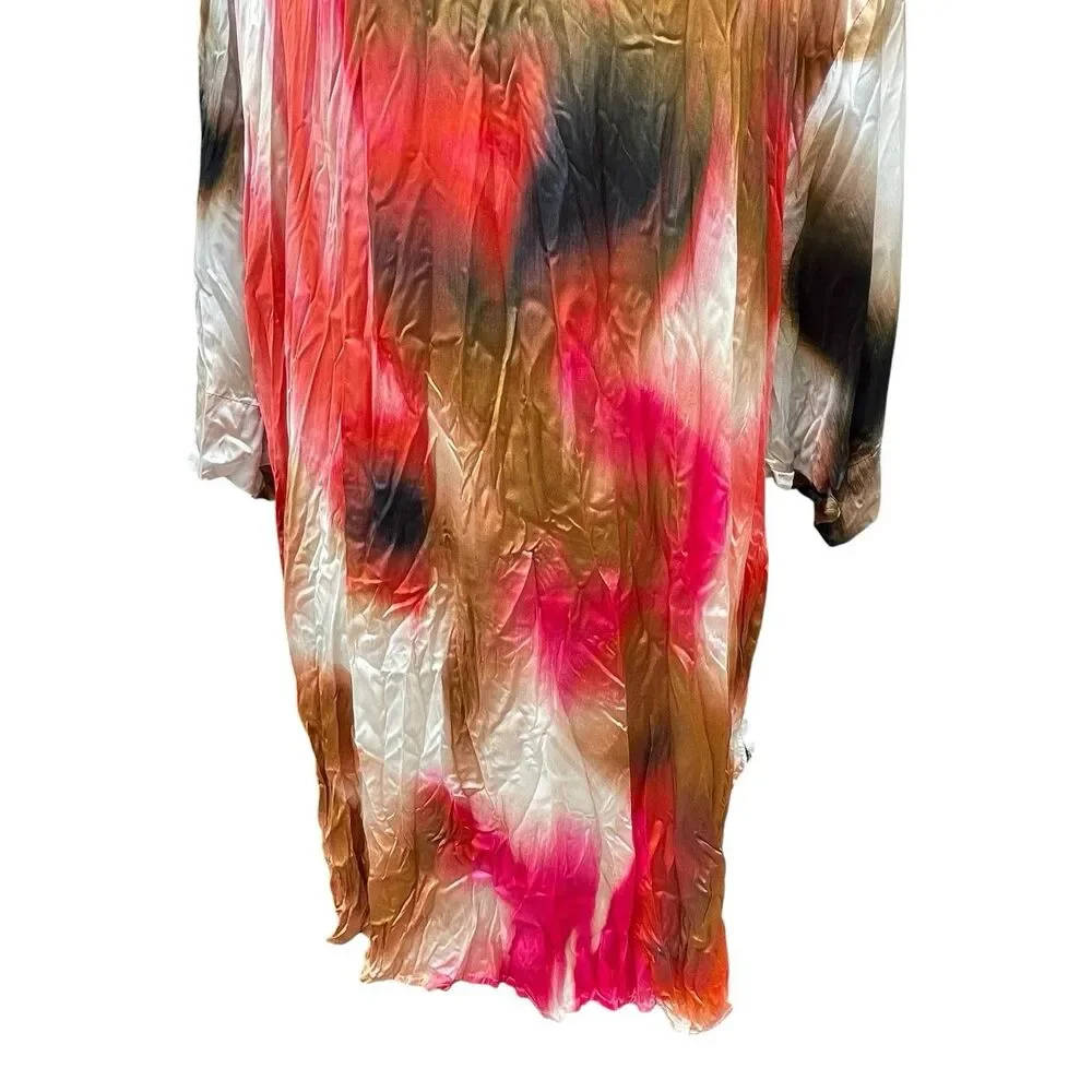 Alembika Oversized Tunic Dress XS Crinkle Satin Abstract Butterfly Art to Wear